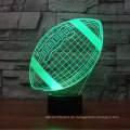 Rugby Fußball 3D Lampe optische Täuschung Nachtlicht, 7 Farbwechsel Touch Tisch Schreibtischlampen mit Acryl Flat &amp; ABS Basis